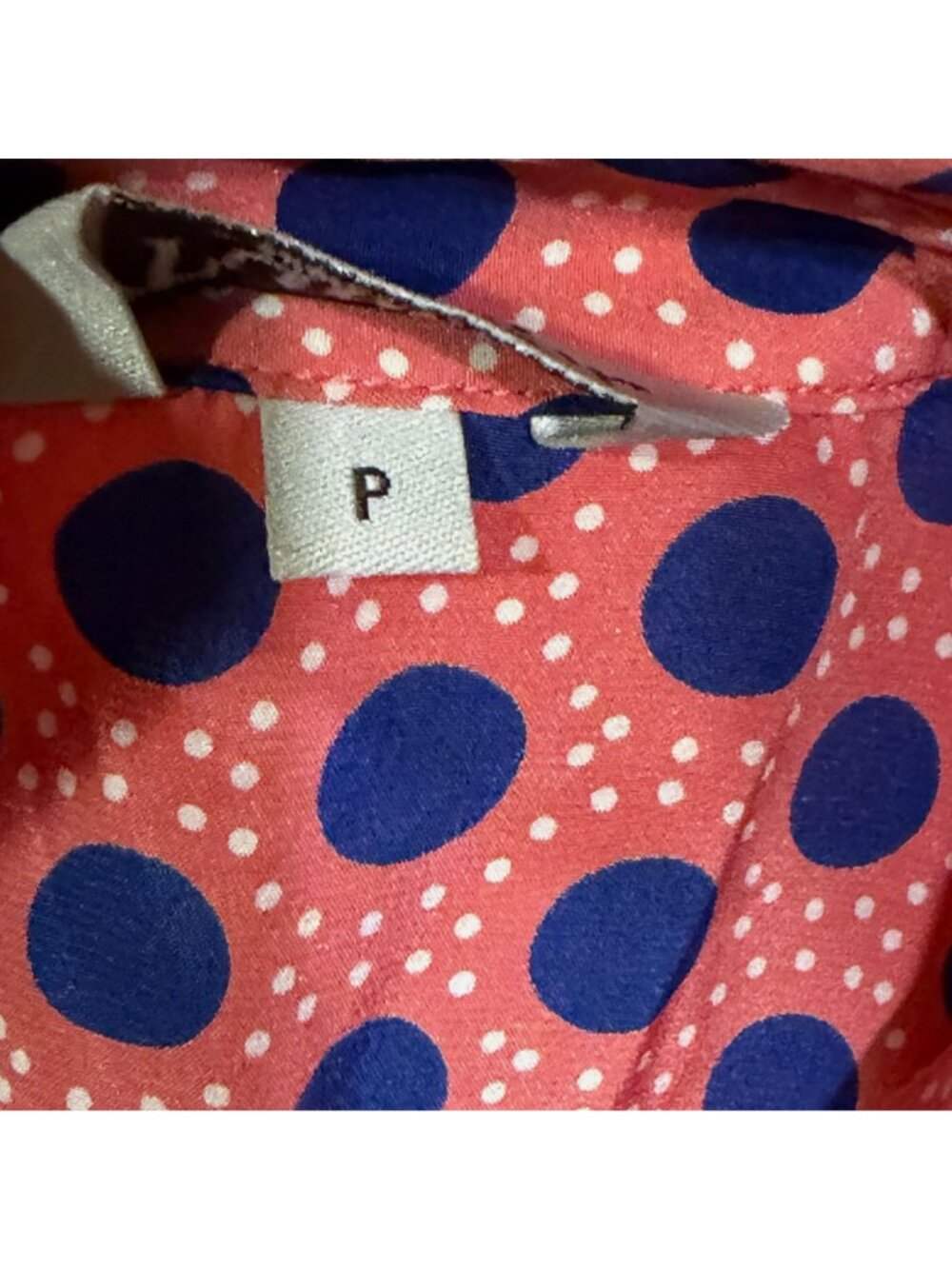 Tucker Silk Shirt Dress Peach Blue Polka Dot Button Front Womens Size P Small - Picture 8 of 12